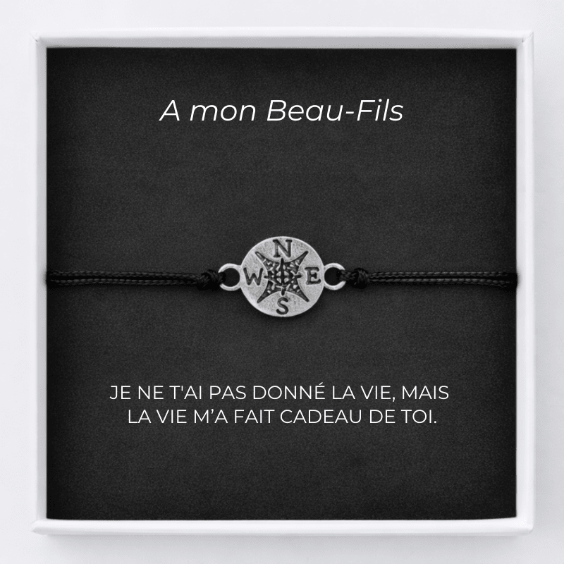 Bracelet cordon beau-fils charm rose des vents Contre Vents et Marées, carte A mon Beau-Fils