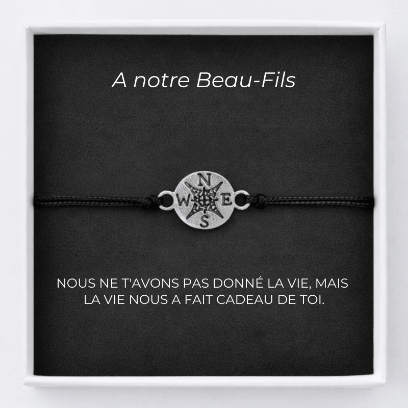 Bracelet cordon beau-fils Contre Vents et Marées, carte A notre Beau-Fils personnalisée