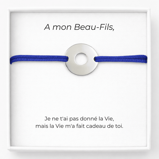 Bracelet A Mon Beau - Fils Ajustable Personnalisé Bleu + Carte pour Beau - Fils - Les Bijoux de Marilou