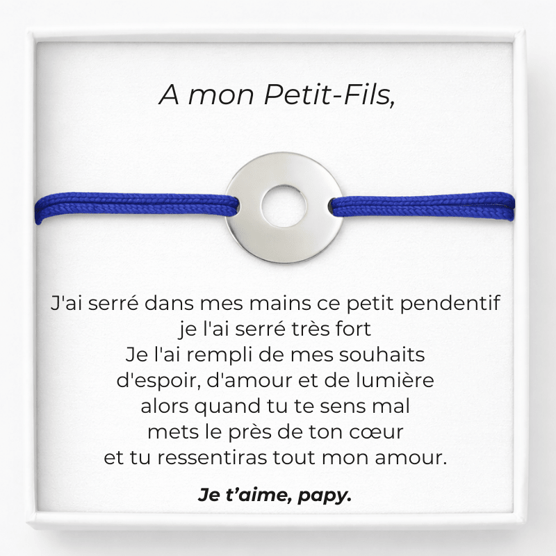 Bracelet cordon bleu petit-fils avec carte poème signée Papy - Les Bijoux de Marilou