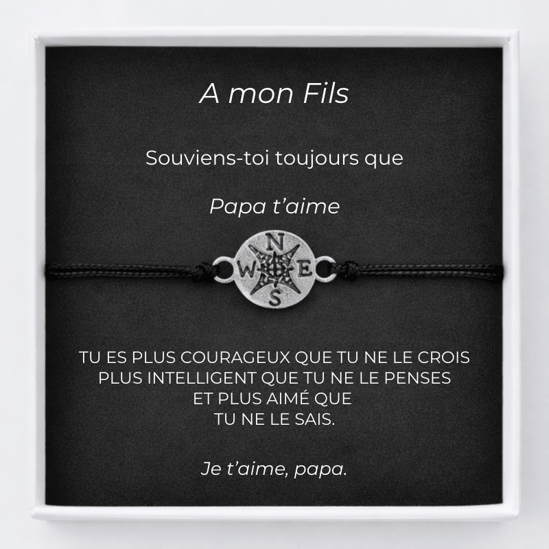 Bracelet pour mon fils : cordon ajustable et médaillon rose des vents, carte (2) - Les Bijoux de Marilou