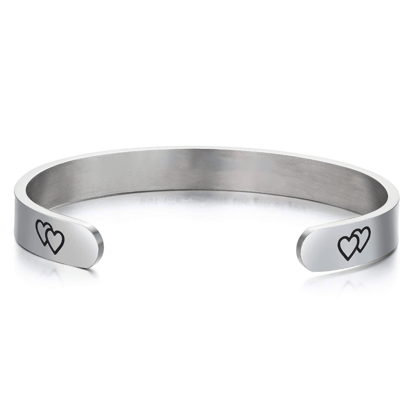 Bracelet ajustable femme acier inoxydable gravé deux cœurs laser personnalisé