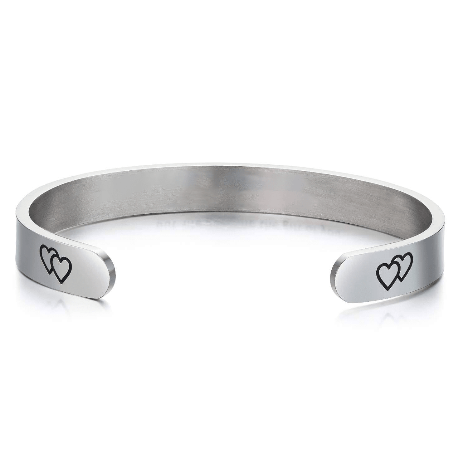 Bracelet ajustable femme acier inoxydable gravé deux cœurs laser personnalisé