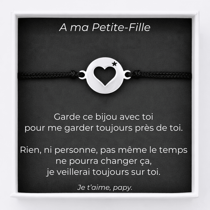 Bracelet cœur étoilé ajustable sur sa carte message A ma Petite-Fille signée Papy
