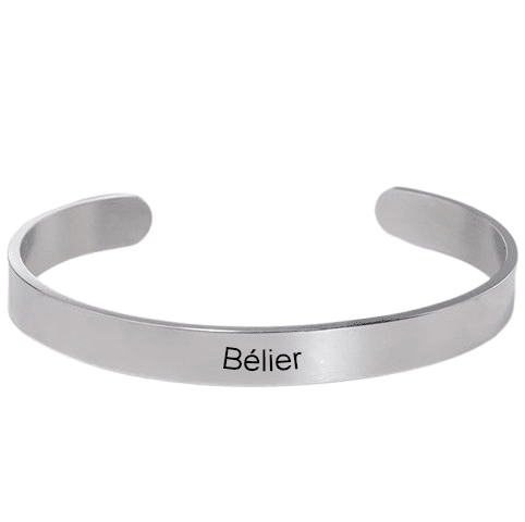 Bracelet Bélier ajustable en acier inoxydable gravé au symbole du signe - Les Bijoux de Marilou