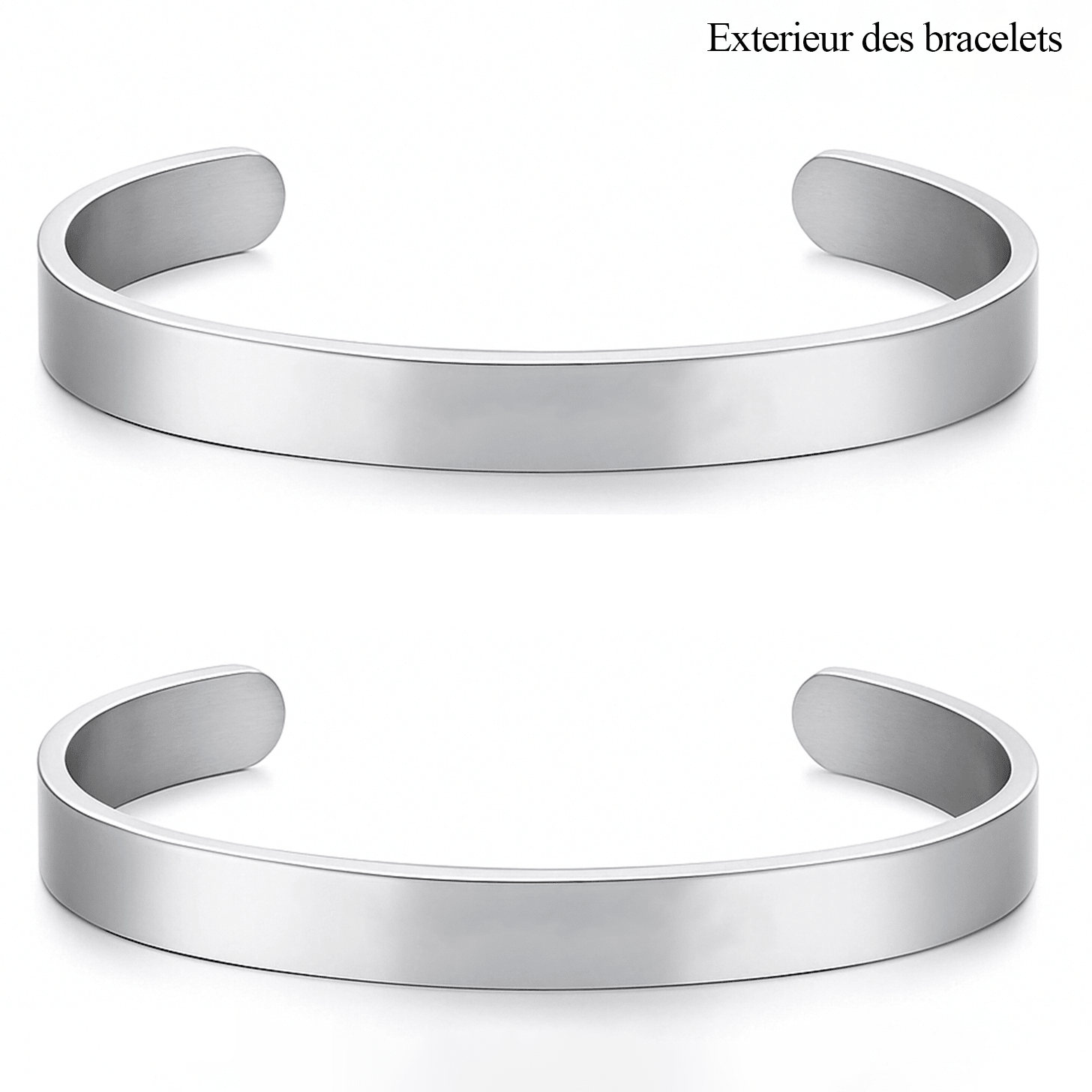 Bracelet inséparable mère fille, extérieur lisse des deux joncs en acier avant gravure