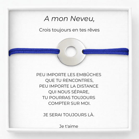 Bracelet Neveu Ajustable Personnalisé Bleu + Carte pour Neveu - Les Bijoux de Marilou