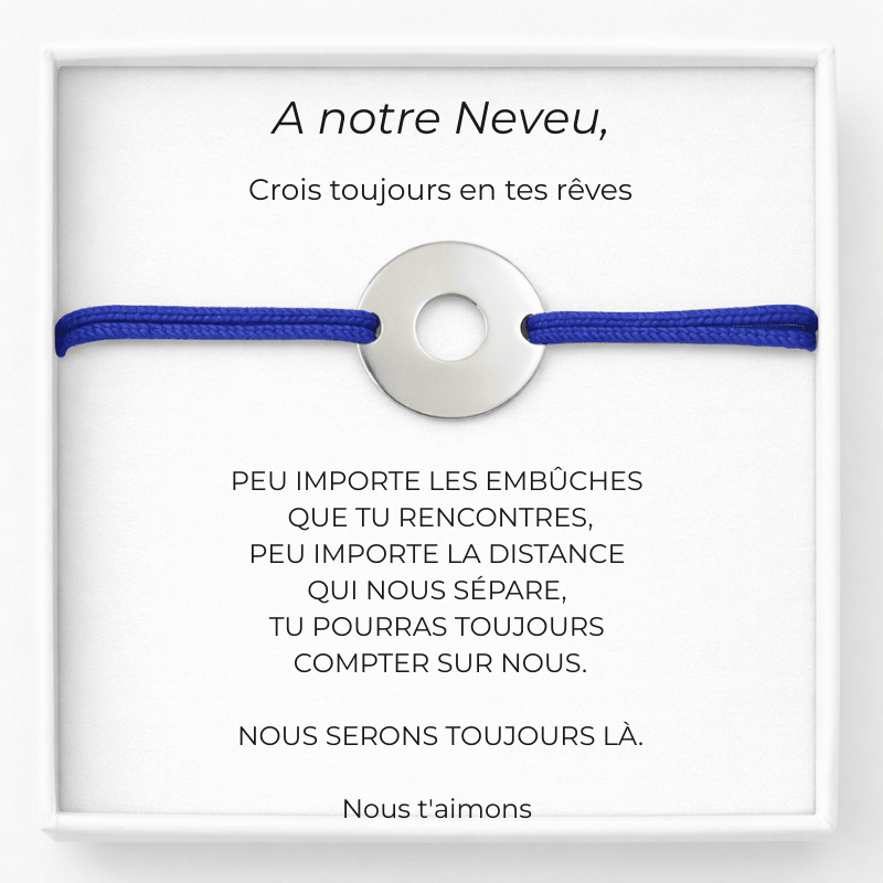Bracelet Neveu Ajustable Personnalisé Bleu + Carte pour Neveu - Les Bijoux de Marilou