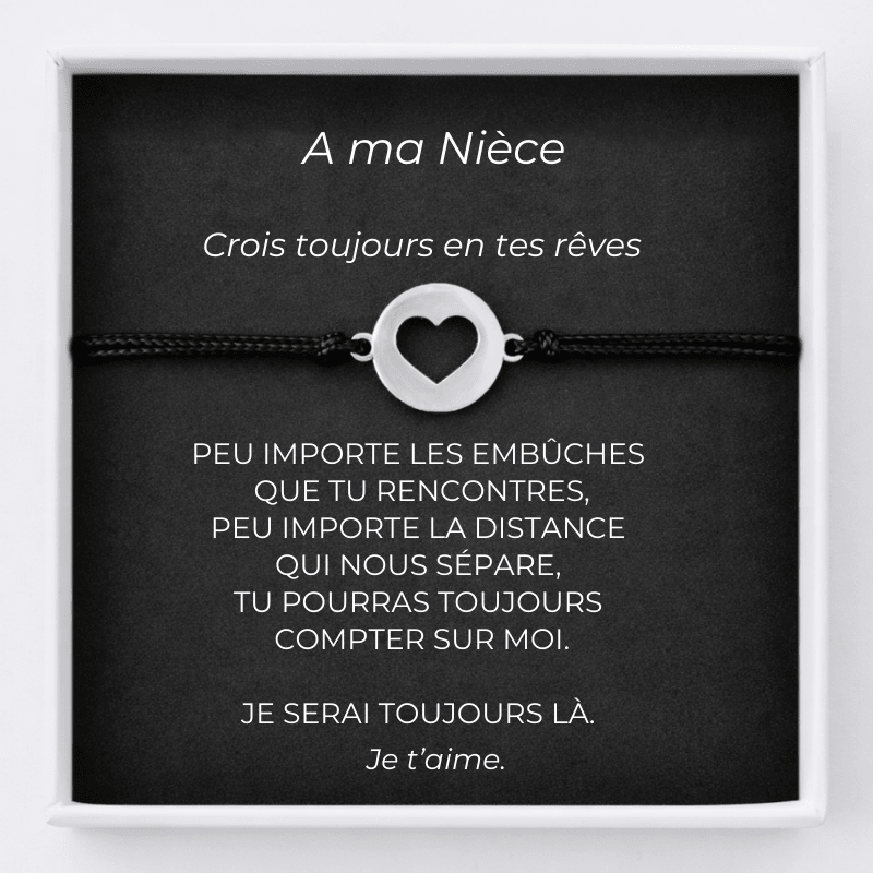Bracelet Nièce Ajustable Coeur Ouvert + la Carte Nièce Personnalisée - Les Bijoux de Marilou