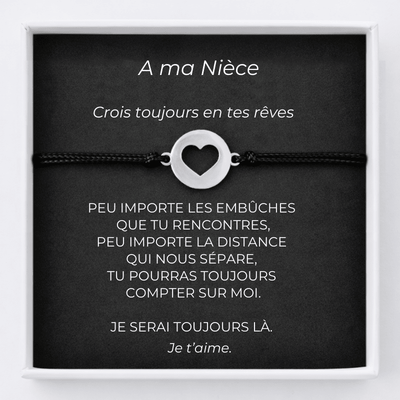 Bracelet Nièce Ajustable Coeur Ouvert + la Carte Nièce Personnalisée