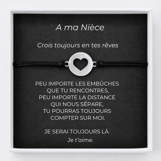 Bracelet Nièce Ajustable Coeur Ouvert + la Carte Nièce Personnalisée - Les Bijoux de Marilou