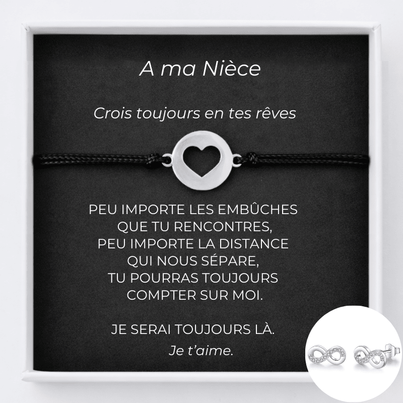 Bracelet Nièce Ajustable Coeur Ouvert + la Carte Nièce Personnalisée - Les Bijoux de Marilou