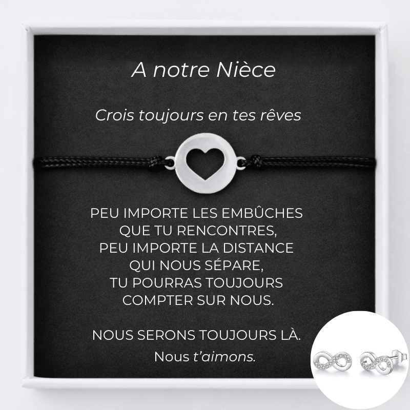 Bracelet Nièce Ajustable Coeur Ouvert + la Carte Nièce Personnalisée - Les Bijoux de Marilou