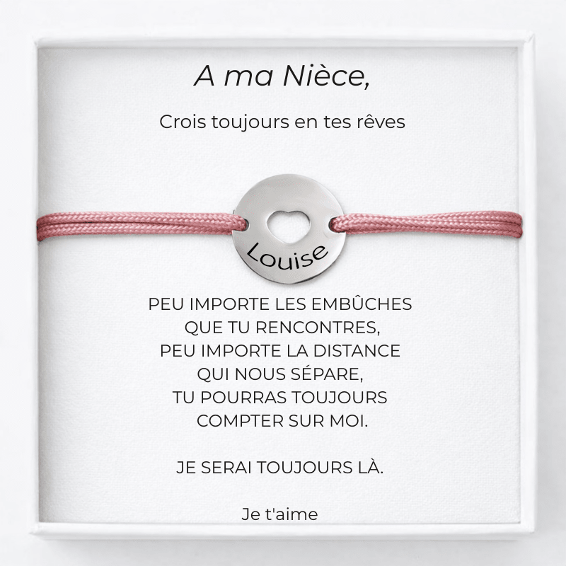 Bracelet Nièce Ajustable Rose Personnalisé + Carte Nièce - Les Bijoux de Marilou