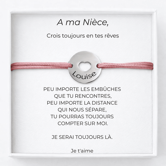 Bracelet Nièce Ajustable Rose Personnalisé + Carte Nièce - Les Bijoux de Marilou