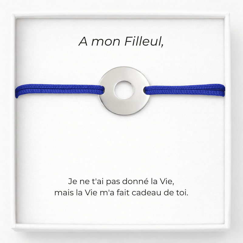 Bracelet Pour Filleul Ajustable Personnalisé Bleu + Carte Pour Filleul - Les Bijoux de Marilou