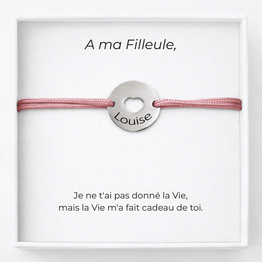 Bracelet pour Filleule Ajustable Rose Personnalisé + Carte Filleule Ma Filleule - Les Bijoux de Marilou