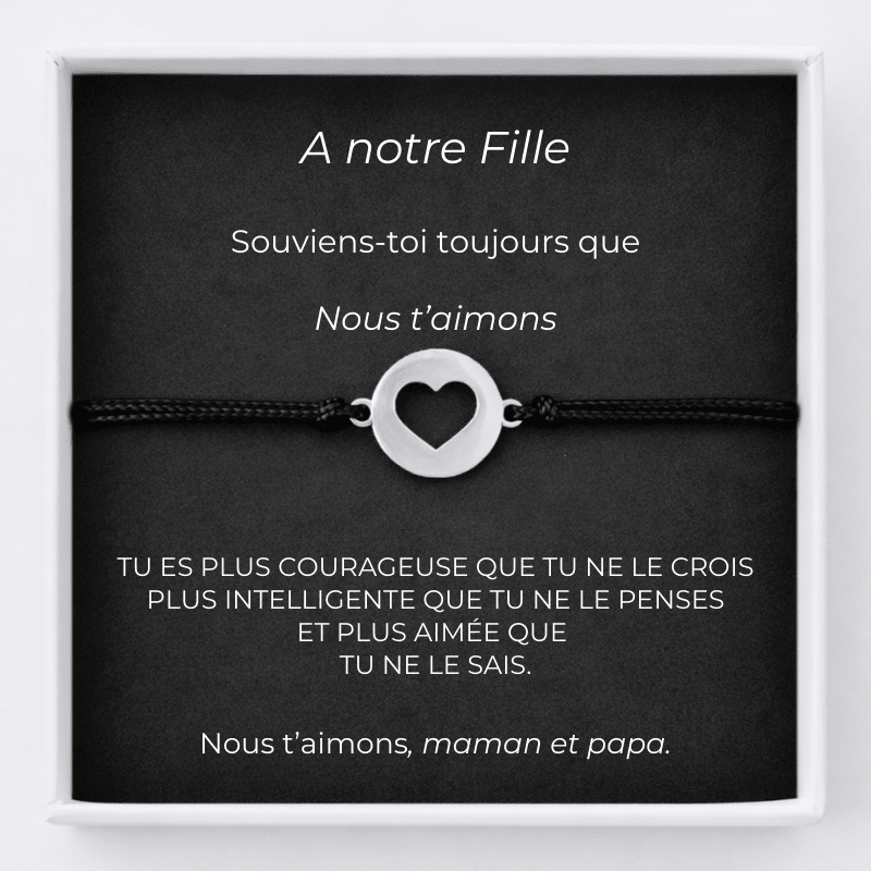 Bracelet Pour Ma Fille Ajustable Coeur Ouvert + Carte pour Ma Fille Personnalisée - Les Bijoux de Marilou