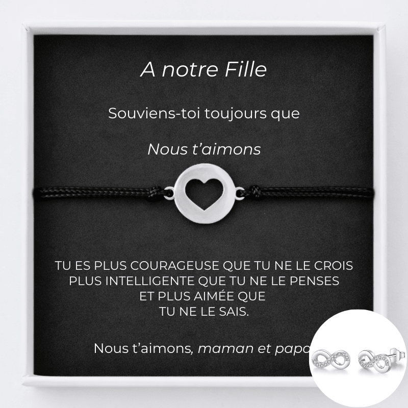 Bracelet Pour Ma Fille Ajustable Coeur Ouvert + Carte pour Ma Fille Personnalisée - Les Bijoux de Marilou