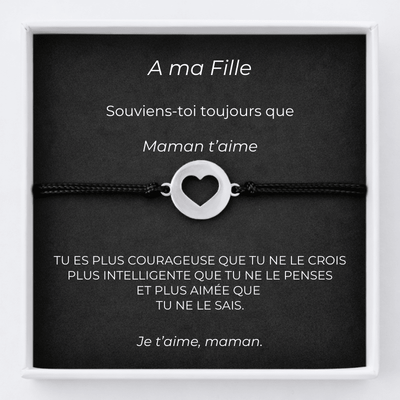 Bracelet Pour Ma Fille Ajustable Coeur Ouvert + Carte pour Ma Fille Personnalisée