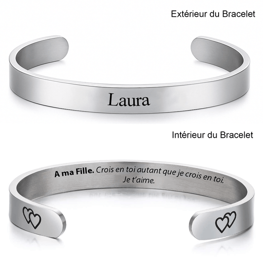 Bracelet pour ma fille jonc gravé extérieur prénom et intérieur A ma Fille