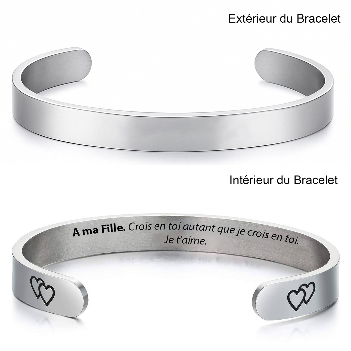 Bracelet pour ma fille jonc gravé — version A ma Fille Je t'aime