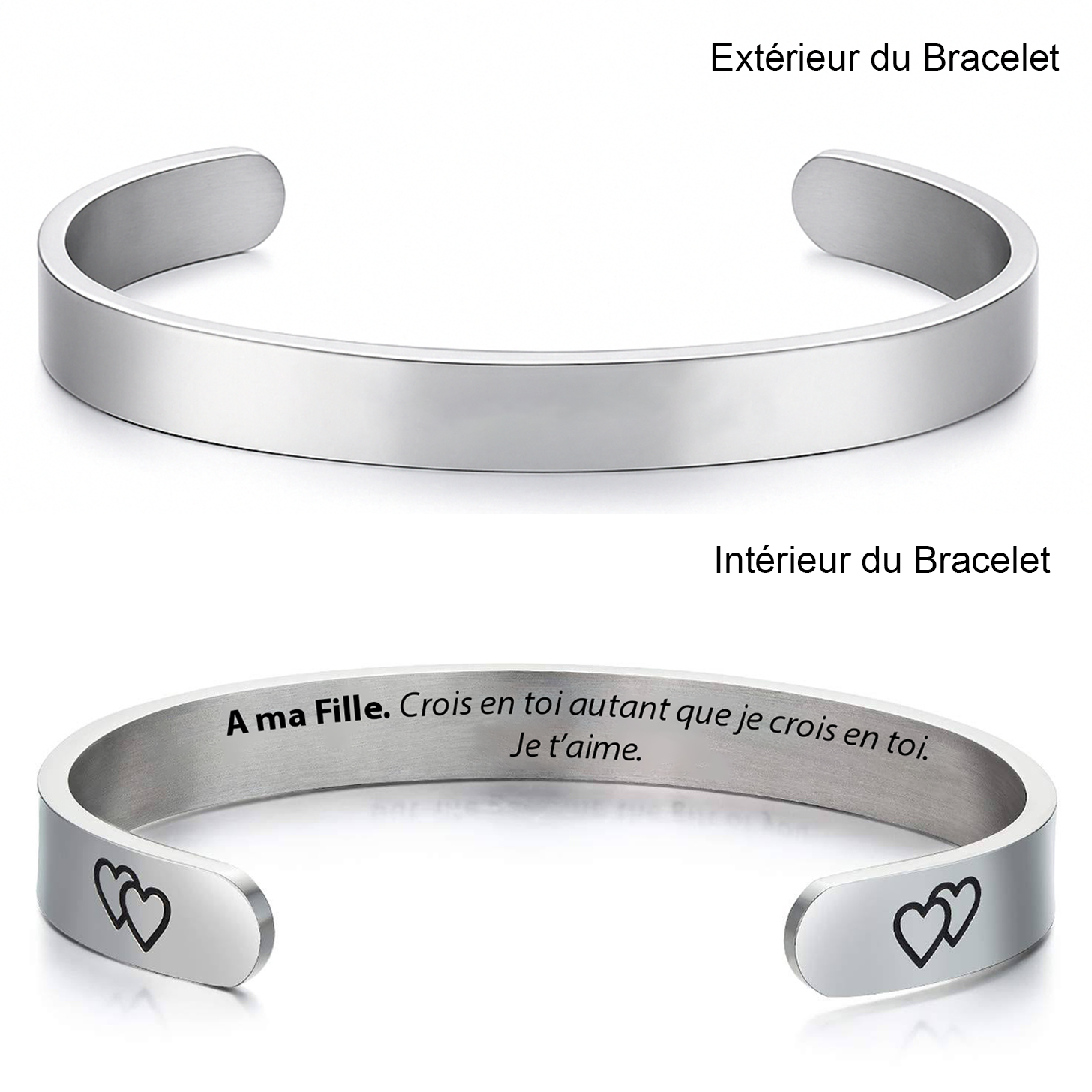 Bracelet pour ma fille jonc gravé — version A ma Fille Je t'aime
