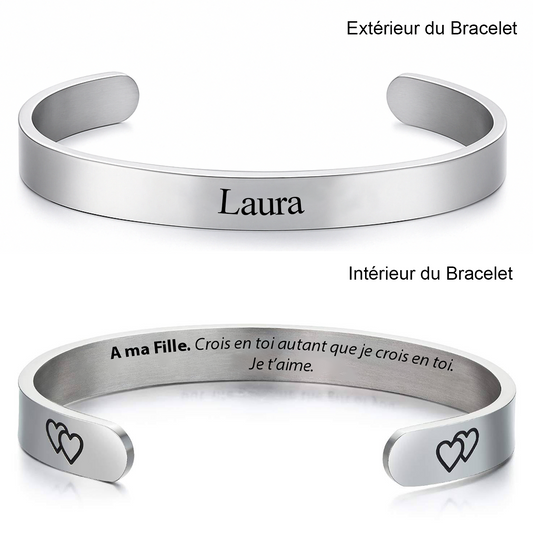Bracelet pour ma fille jonc gravé extérieur prénom et intérieur A ma Fille