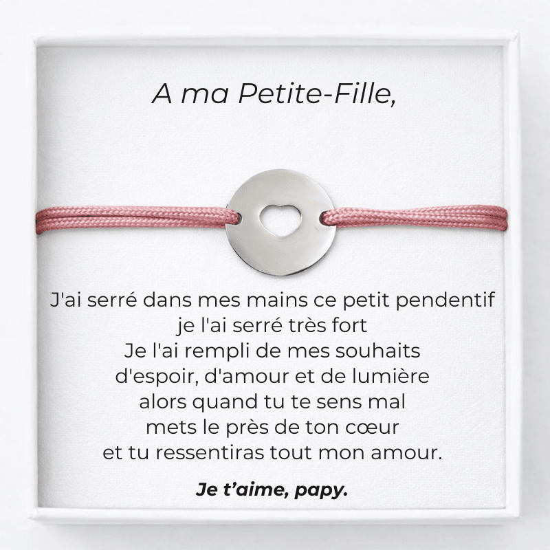 Bracelet pour ma petite-fille cordon rose avec carte message Papy - Les Bijoux de Marilou