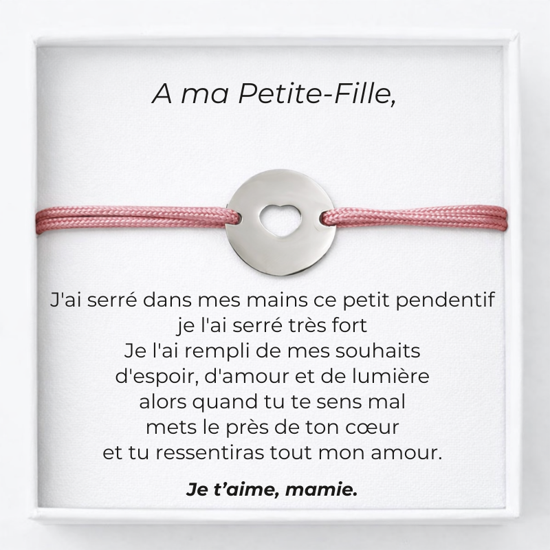 Bracelet pour ma petite-fille cordon rose avec carte message Mamie