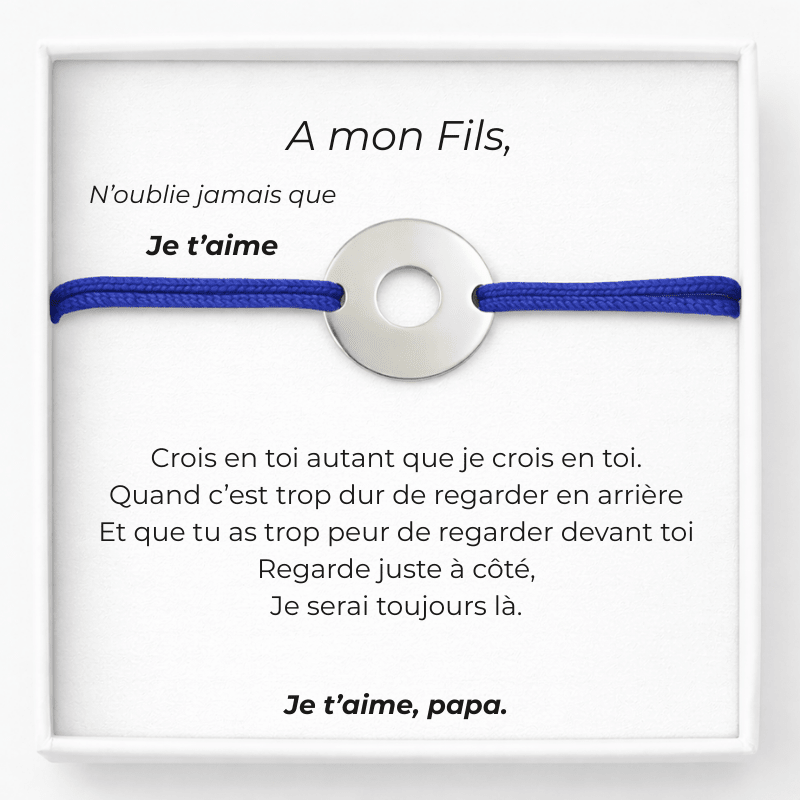Bracelet cordon bleu ajustable pour mon fils avec carte Papa - Les Bijoux de Marilou
