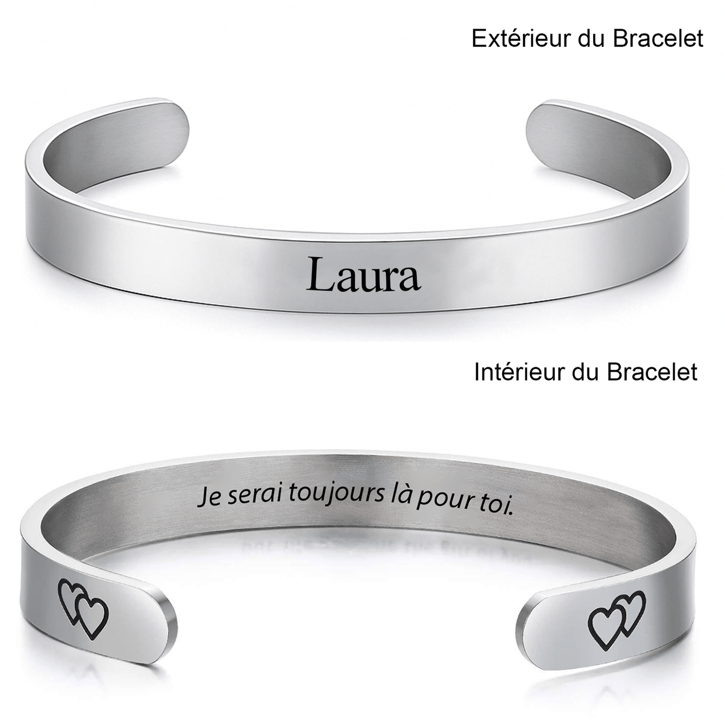 Bracelet pour ma sœur jonc gravé extérieur prénom et intérieur Je serai toujours là pour toi
