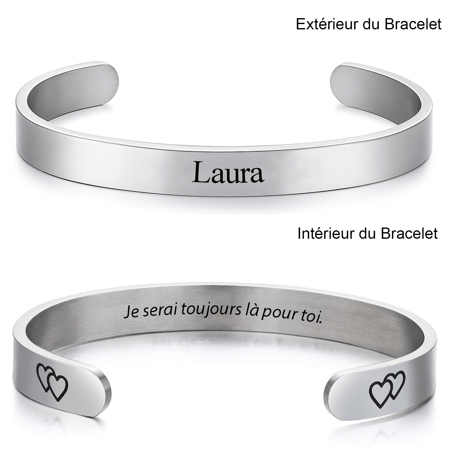 Bracelet pour ma sœur jonc gravé extérieur prénom et intérieur Je serai toujours là pour toi