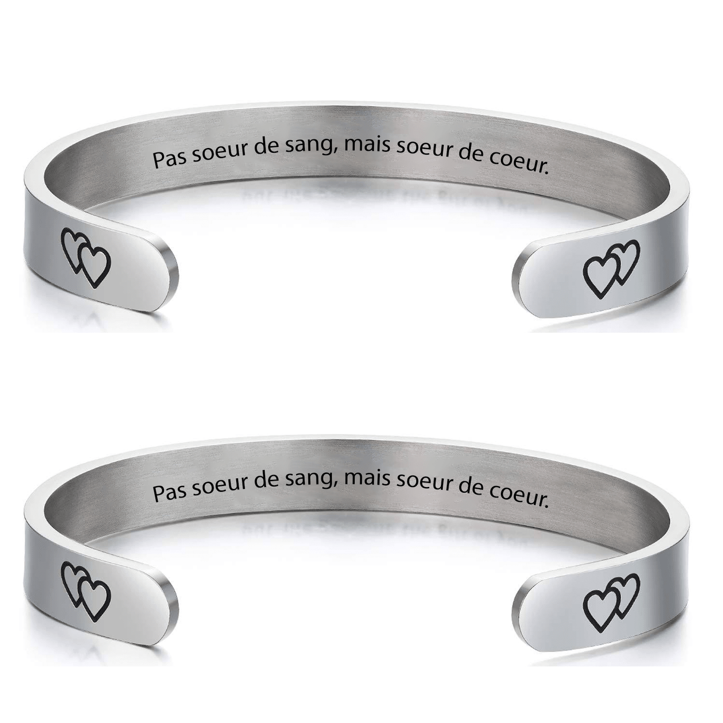 Duo de bracelets jonc sœur de cœur gravés Pas sœur de sang mais sœur de cœur