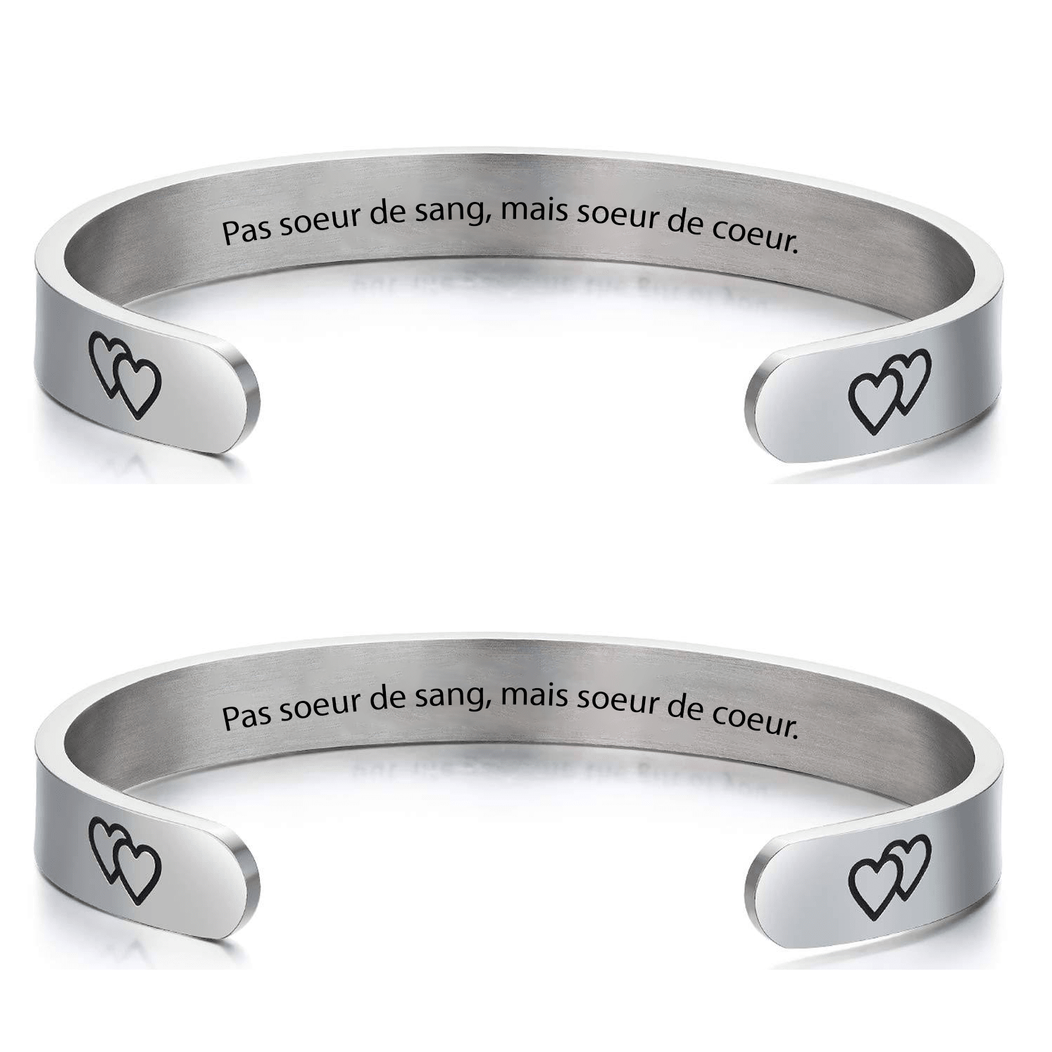 Duo de bracelets jonc sœur de cœur gravés Pas sœur de sang mais sœur de cœur