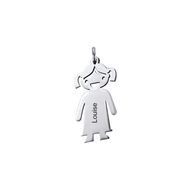 Breloque fille en acier gravée à la verticale du prénom Louise pour porte-clés