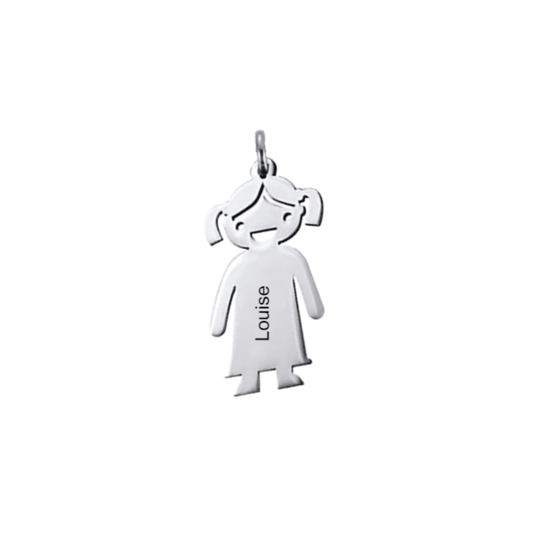 Breloque fille en acier gravée à la verticale du prénom Louise pour porte-clés