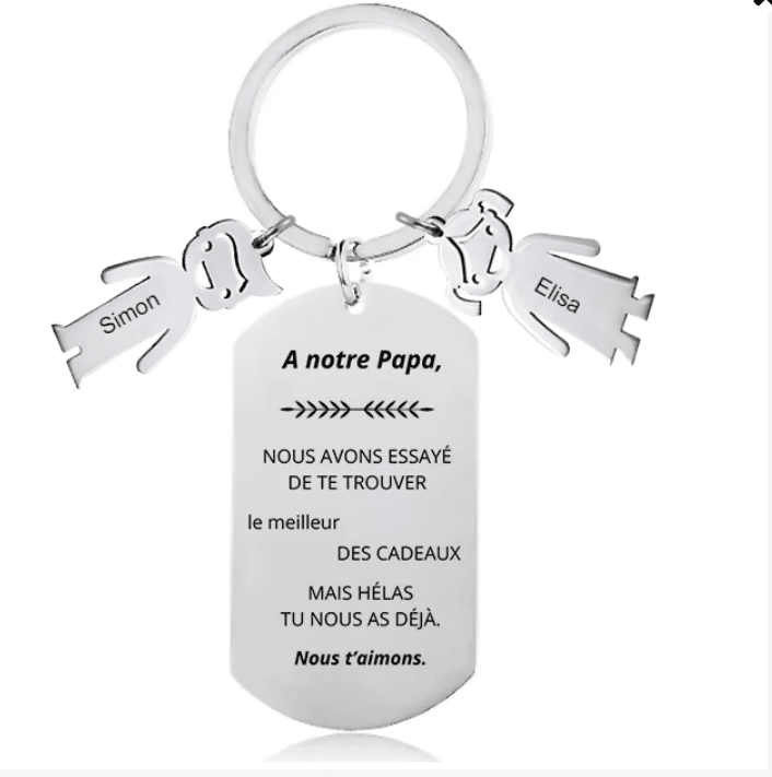 Porte-clés A notre Papa accompagné de deux breloques enfant gravées aux prénoms de votre choix - Les Bijoux de Marilou