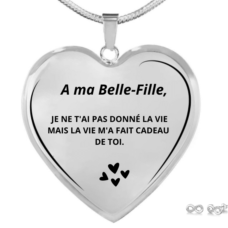 Parure collier cœur A ma Belle-Fille gravé et boucles d'oreilles infinies offertes