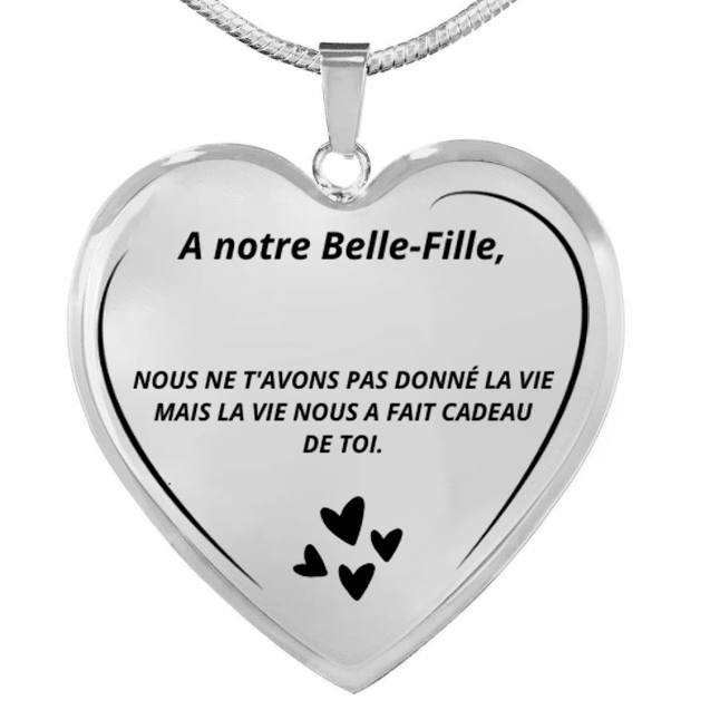 Collier cœur belle-fille acier inoxydable sans nickel chaîne 60cm