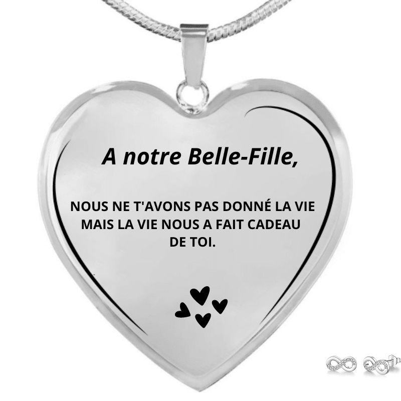 Parure collier cœur A notre Belle-Fille gravé boucles d'oreilles offertes