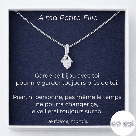 Collier petite-fille chance carte A ma Petite-Fille de mamie avec boucles d'oreilles infini