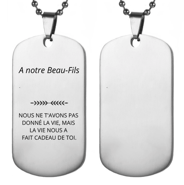 Collier À Notre Beau-Fils, plaque gourmette vierge à personnaliser