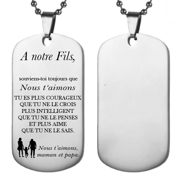 Collier plaque fils gravé A mon Fils de Maman et Papa - Les Bijoux de Marilou