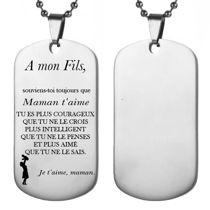 Collier fils en acier gravé version Maman t'aime - Les Bijoux de Marilou