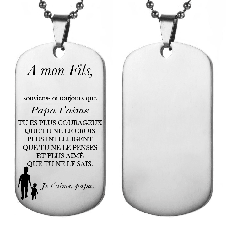 Collier fils en acier gravé version Papa t'aime - Les Bijoux de Marilou
