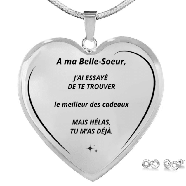 Parure collier belle-sœur personnalisé gravé A ma Belle-Sœur et boucles d'oreilles infinies offertes