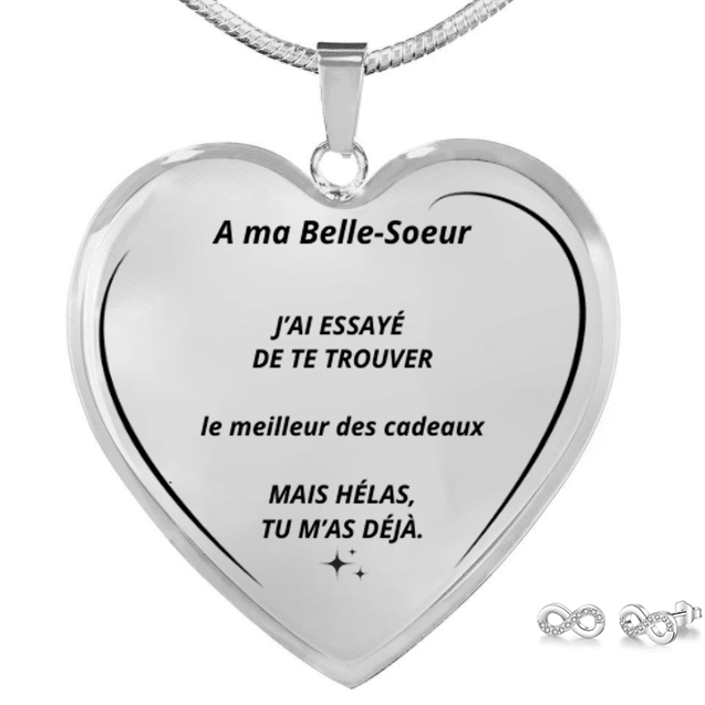 Parure collier belle-sœur personnalisé gravé A notre Belle-Sœur et boucles d'oreilles infinies offertes
