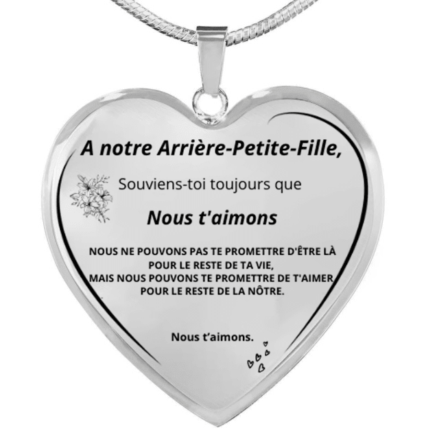 Collier cœur gravé A notre Arrière-Petite-Fille nous t'aimons