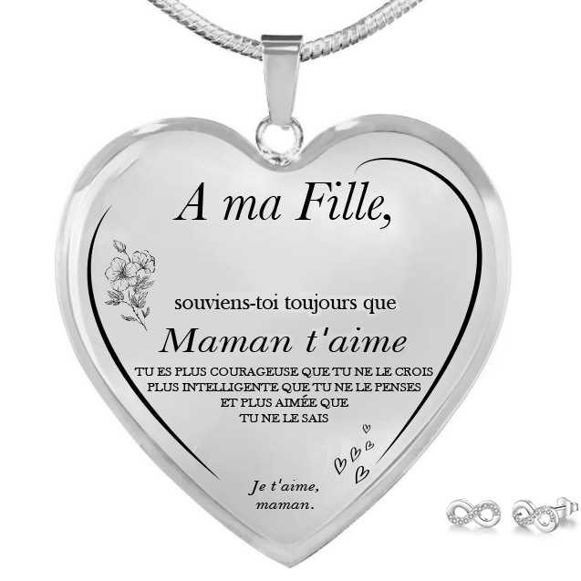 Collier Cœur A ma Fille + Boucles d'Oreilles Vue Détail - De Maman